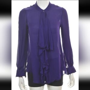 Jay Godfrey 100% Silk Top Size 4 Purple Solid Blouse Long Sleeve Silk Shirt